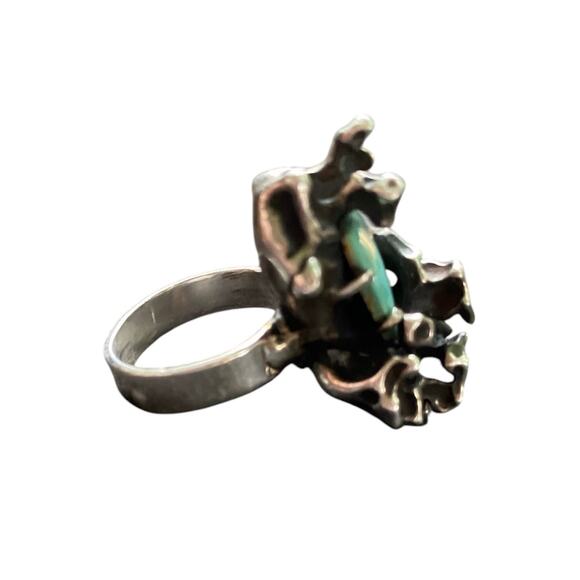 vintage sterling silver and turquoise brutalist style ring size 8 southwestern - Picture 8 of 9